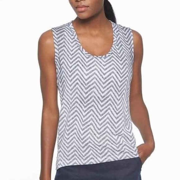 Athleta Tops - Athleta Breezy Muscle Chevron Tank Top Navy Blue/White Size Medium